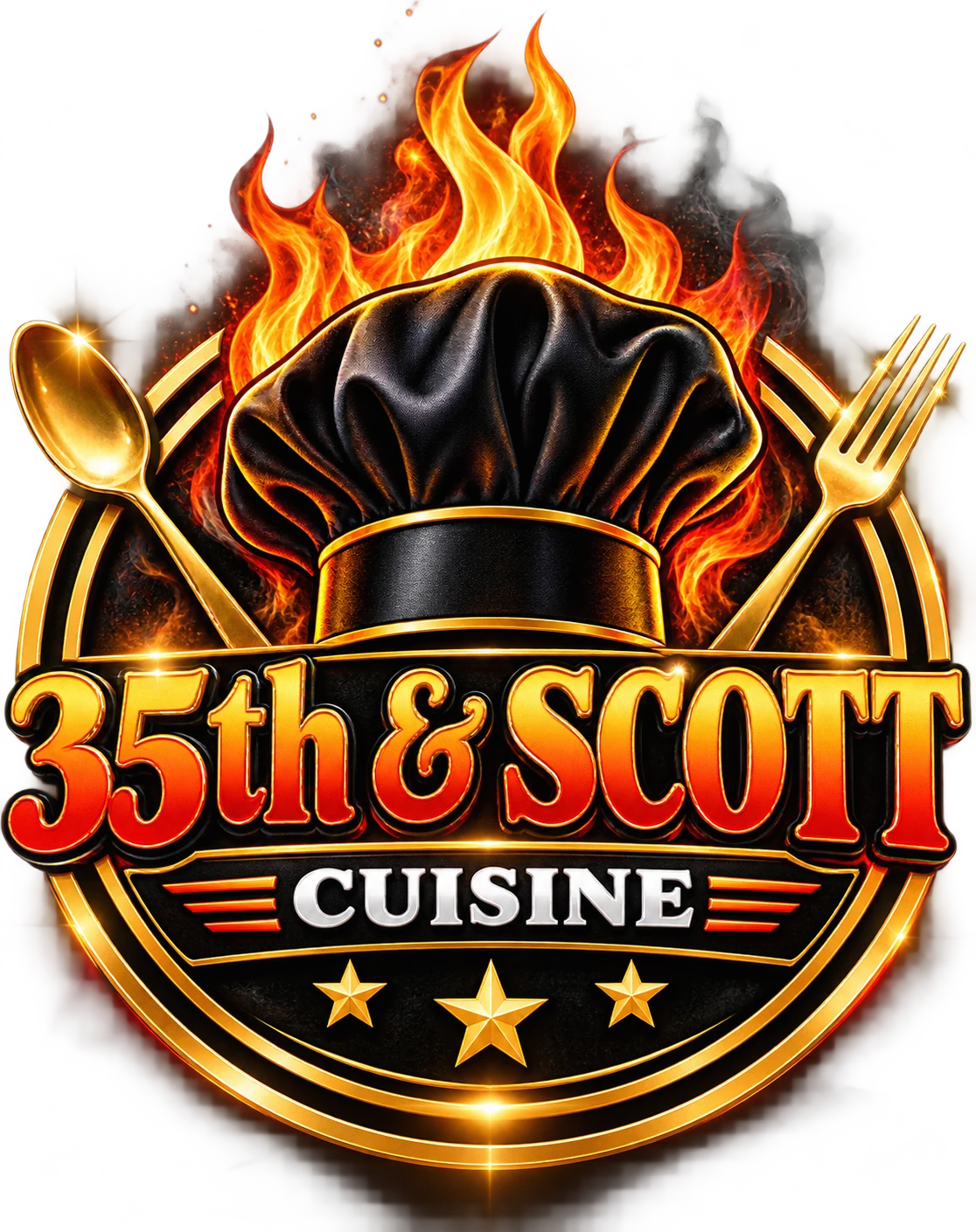 35th & Scott Cuisine flaming chef logo